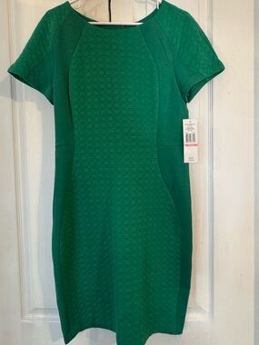 NWT ☘️ Sharagano Shamrock Green Textured Short-Sleeve Sheath Dress